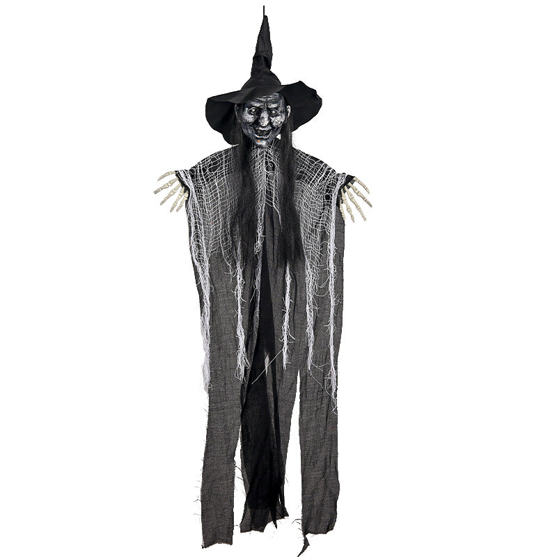 3-Piece Hanging Witch Decoration Set – Red & Black Witches with Skeleton Hands, 38 In Each - product image 2