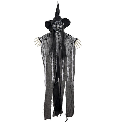 3-Piece Hanging Witch Decoration Set – Red & Black Witches with Skeleton Hands, 38 In Each - product image 2
