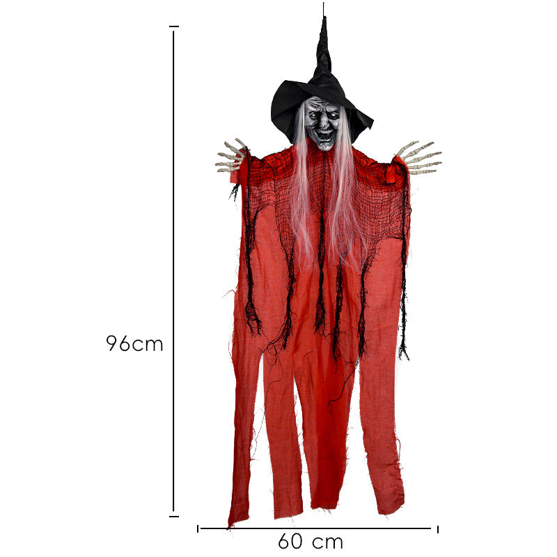 3-Piece Hanging Witch Decoration Set – Red & Black Witches with Skeleton Hands, 38 In Each - product image 5