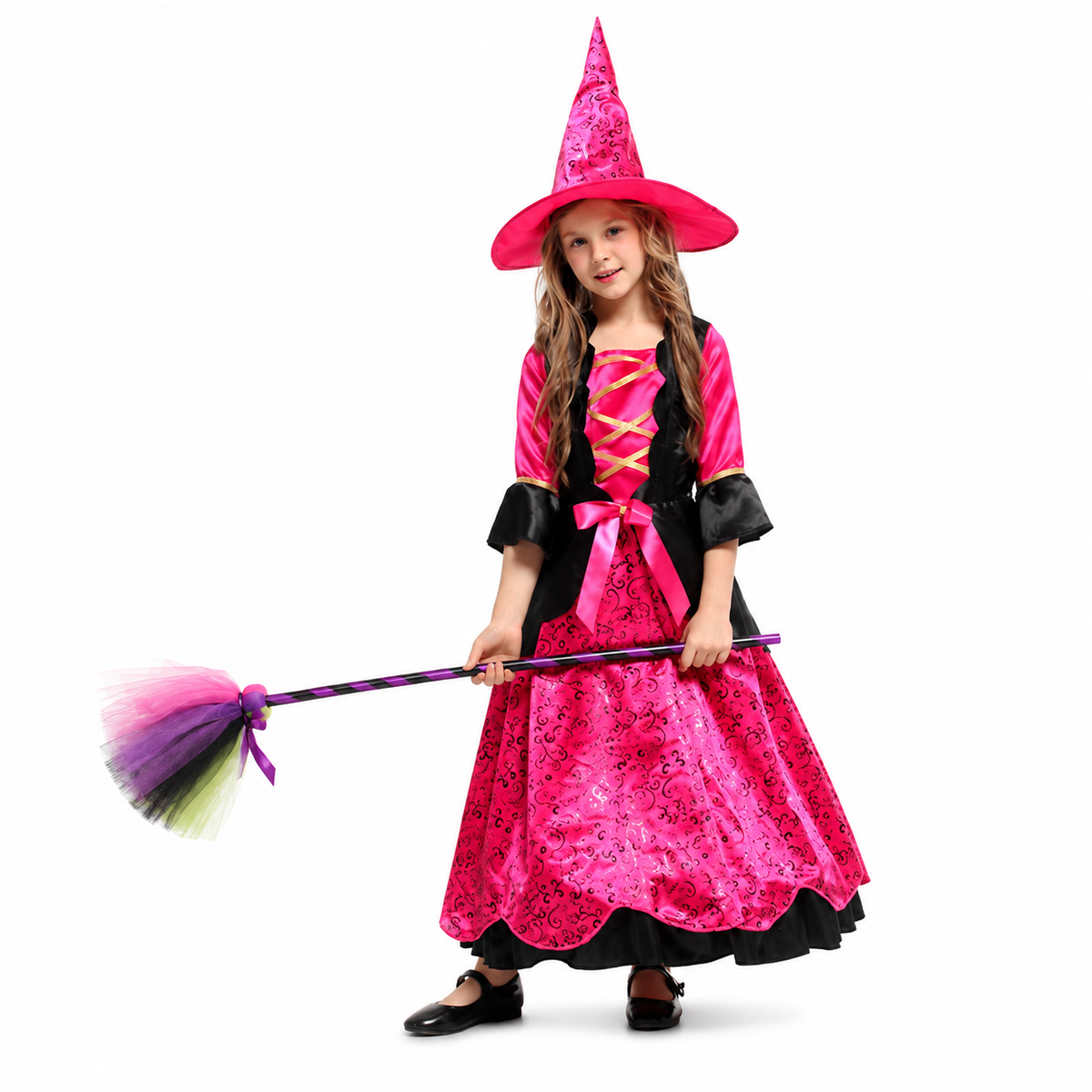 Girls Hot Pink Bright Witch Halloween Costume - product image 2