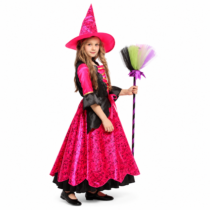 Girls Hot Pink Bright Witch Halloween Costume - product image 3