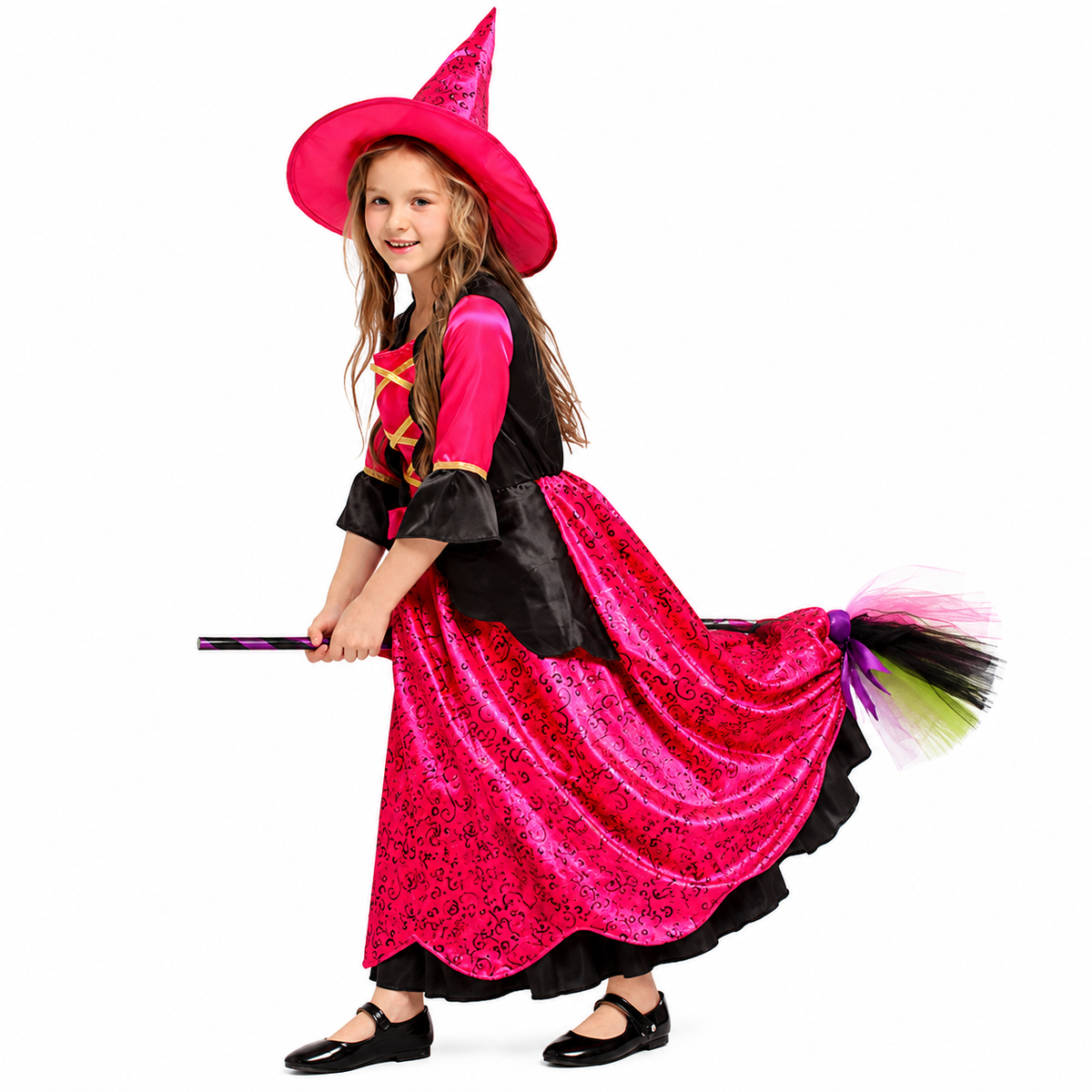 Girls Hot Pink Bright Witch Halloween Costume - product image 5