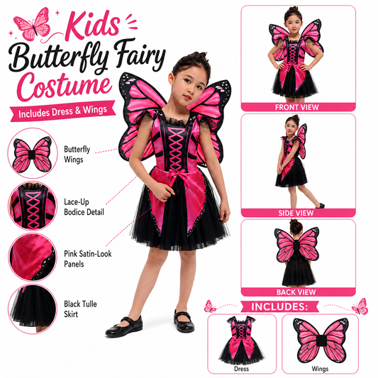 Girls Hot Pink Butterfly Fairy Halloween Costume - product image 2