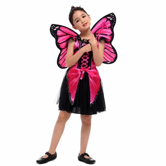 Girls Hot Pink Butterfly Fairy Halloween Costume - product image 1