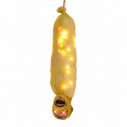 Lighted Hanging Mummy – Halloween Decoration with Warm LED Glow & Red Eyes - product image 1