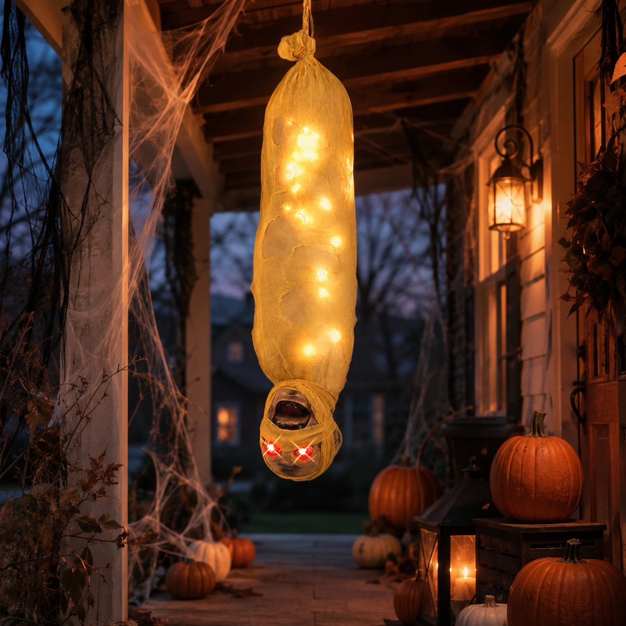 Lighted Hanging Mummy – Halloween Decoration with Warm LED Glow & Red Eyes - product image 3