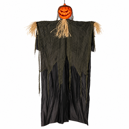 Hanging Pumpkin Head Scarecrow – Halloween Decoration with Straw Collar & Tattered Robe - product image 1