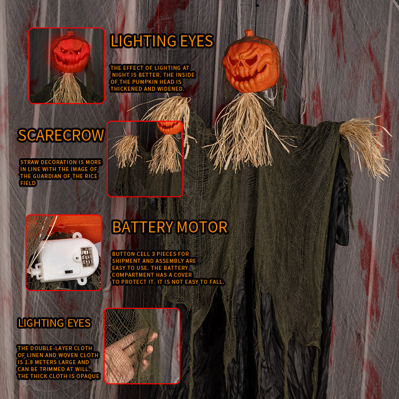 Hanging Pumpkin Head Scarecrow – Halloween Decoration with Straw Collar & Tattered Robe - product image 3