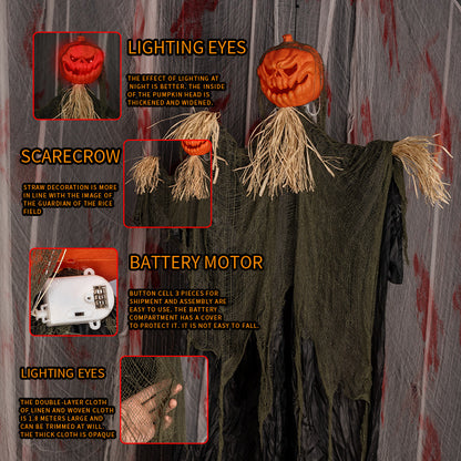 Hanging Pumpkin Head Scarecrow – Halloween Decoration with Straw Collar & Tattered Robe - product image 3