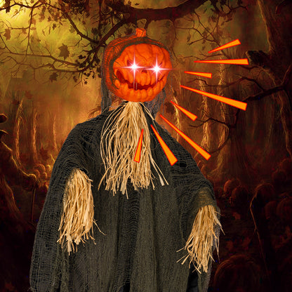 Hanging Pumpkin Head Scarecrow – Halloween Decoration with Straw Collar & Tattered Robe - product image 4