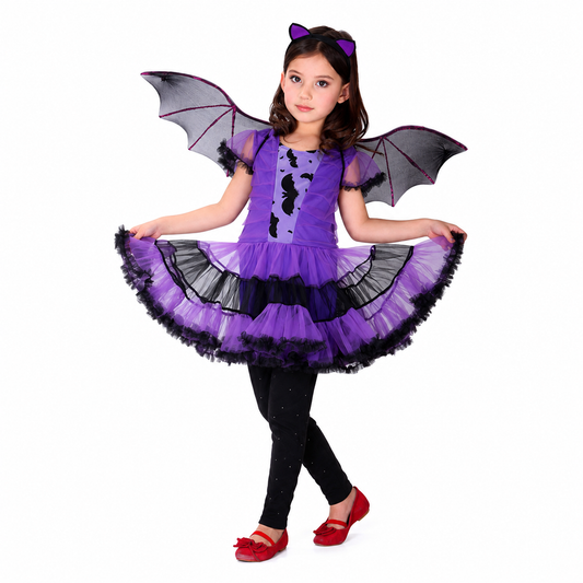 Girls Purple Bat Dress Halloween Costume - product image 1