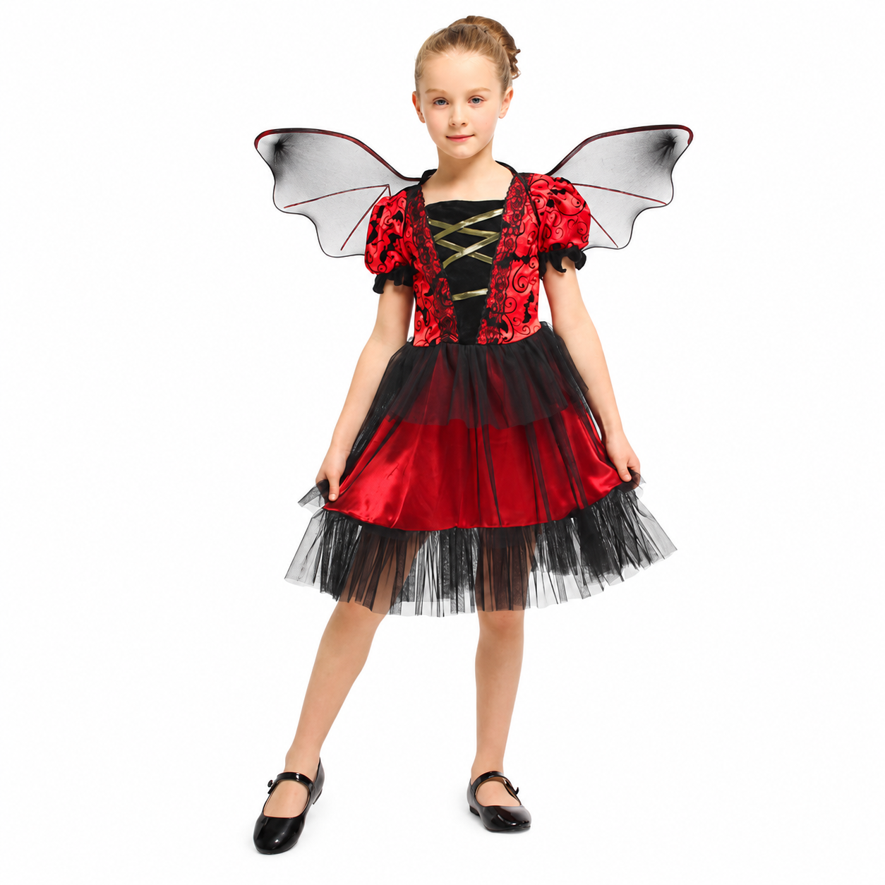 Girls Red Black Bat Princess Halloween Costume - product image 1