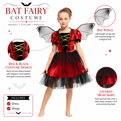 Girls Red Black Bat Princess Halloween Costume - product image 2