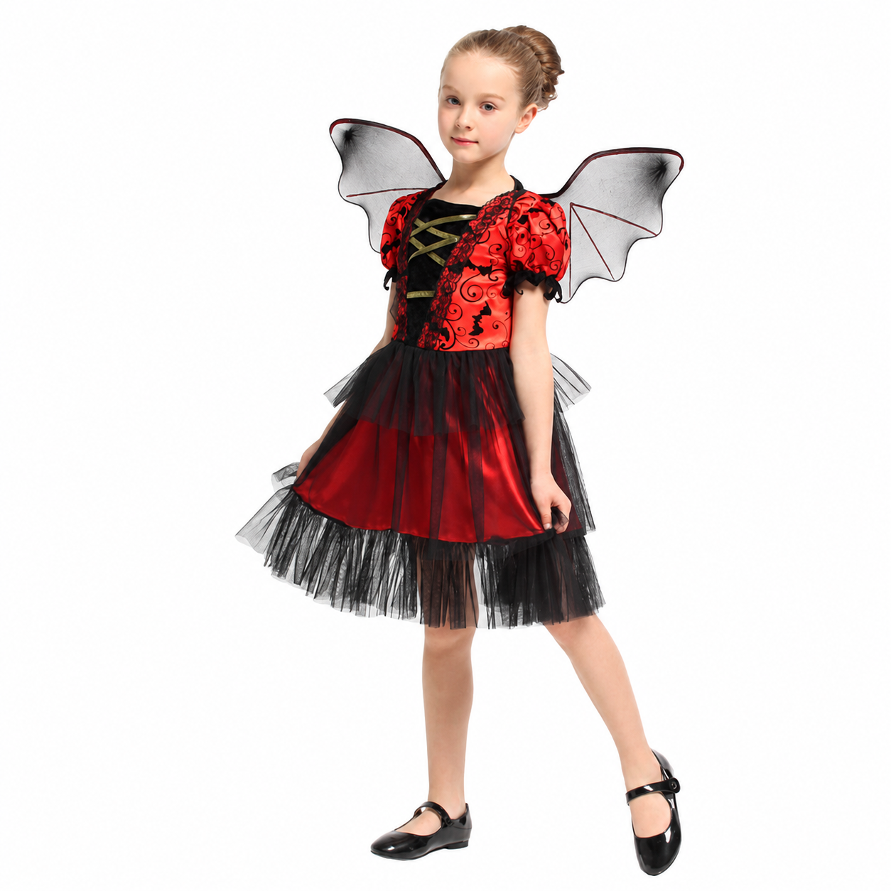 Girls Red Black Bat Princess Halloween Costume - product image 6