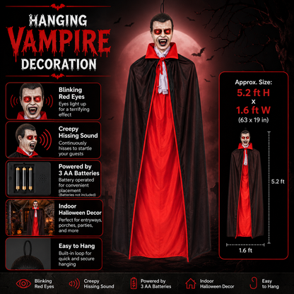 Hanging Vampire Decoration – Blinking Red Eyes & Hissing Sound, 5.2 Ft, Battery-Operated - product image 3