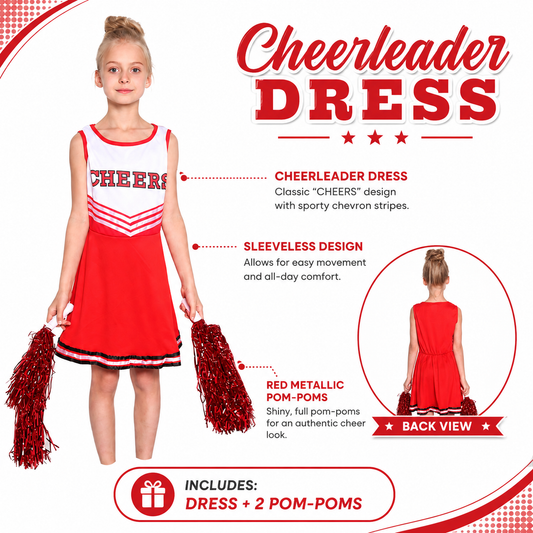 Girls Red Cheerleader Halloween Costume - product image 2