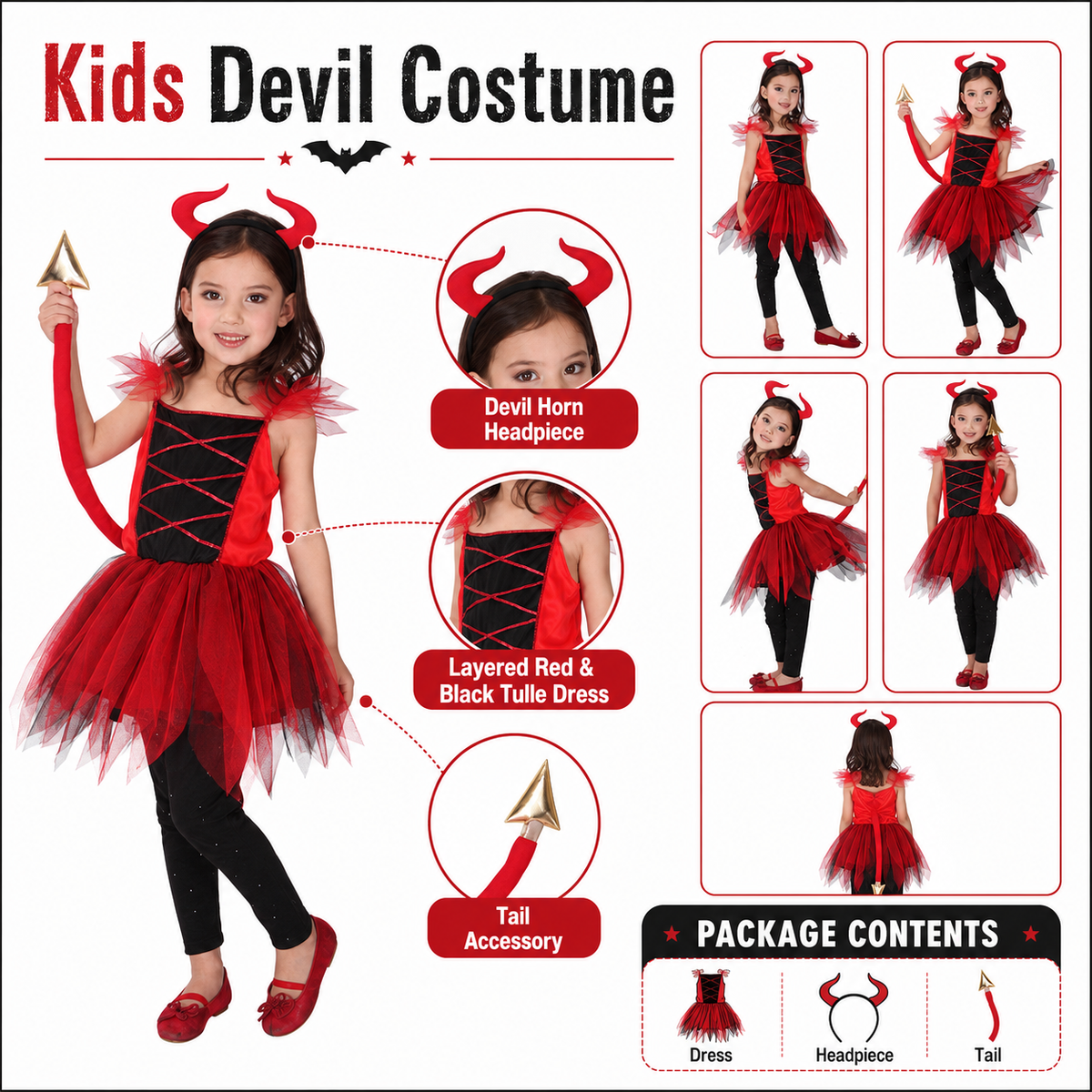 Girls Pretty Red Devil Halloween Costume - product image 2