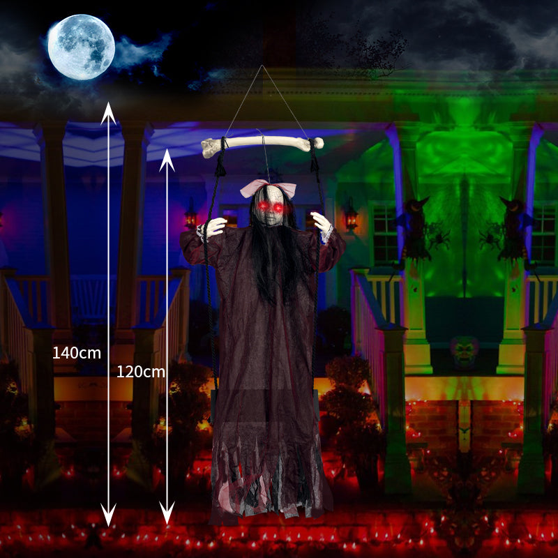 Red ghost on a swing size diagram showing 140 cm overall height