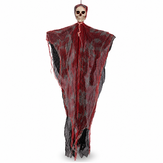 Hanging Skull Ghost with Blood Gauze – Halloween Indoor Decoration with Bonus Spiders & Web - product image 1