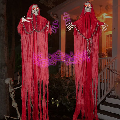 Light-Up Hanging Skeleton Ghost – Red Robe with Chain, Glowing Eyes, 77 In, Battery-Operated - product image 7