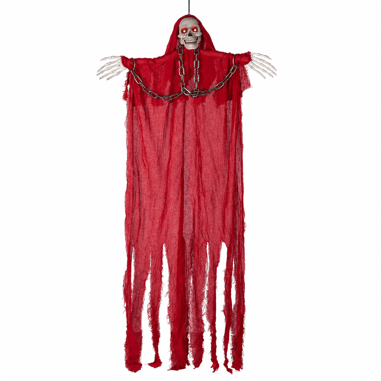 Light-Up Hanging Skeleton Ghost – Red Robe with Chain, Glowing Eyes, 77 In, Battery-Operated - product image 8
