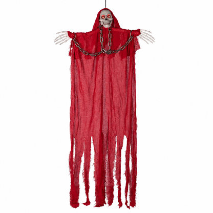 Light-Up Hanging Skeleton Ghost – Red Robe with Chain, Glowing Eyes, 77 In, Battery-Operated - product image 8