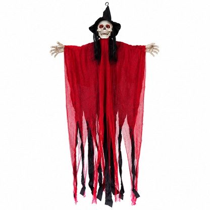 Life-size hanging ghost Halloween prop in red robe