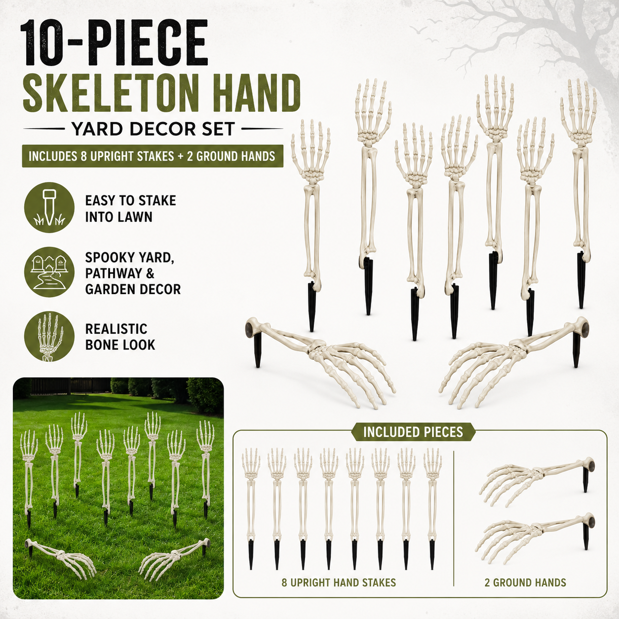Pair of White Ground Stake Hands Halloween Decoration - product image 3
