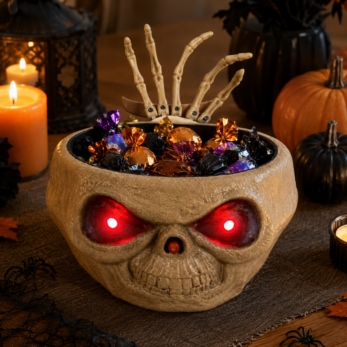 Pumpkin Candy Bowl with Popping Hand – Halloween Prank Prop with Light-Up & Sound Effects, Battery-Operated - product image 8