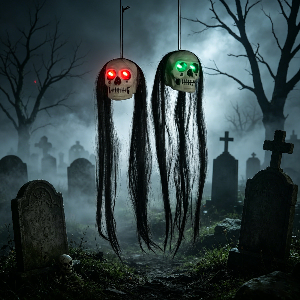 Small Flying Ghost with Long-Hair Head Halloween Decoration - product image 4
