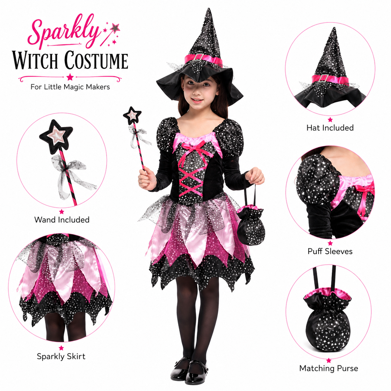 Girls Sparkly Magic Witch Halloween Costume - product image 2