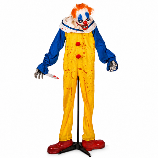5.6 ft scary clown Halloween prop with light-up effects