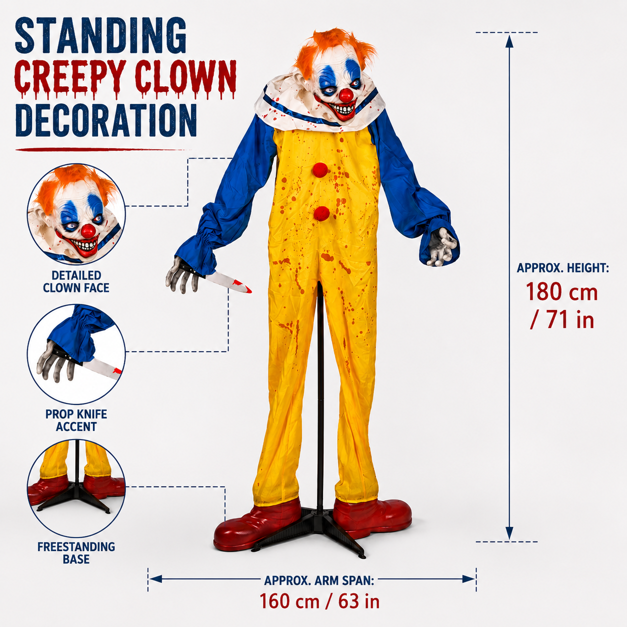 Battery-operated scary clown prop for haunted house display