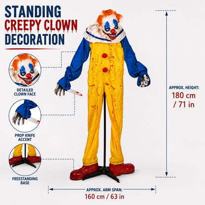 Battery-operated scary clown prop for haunted house display