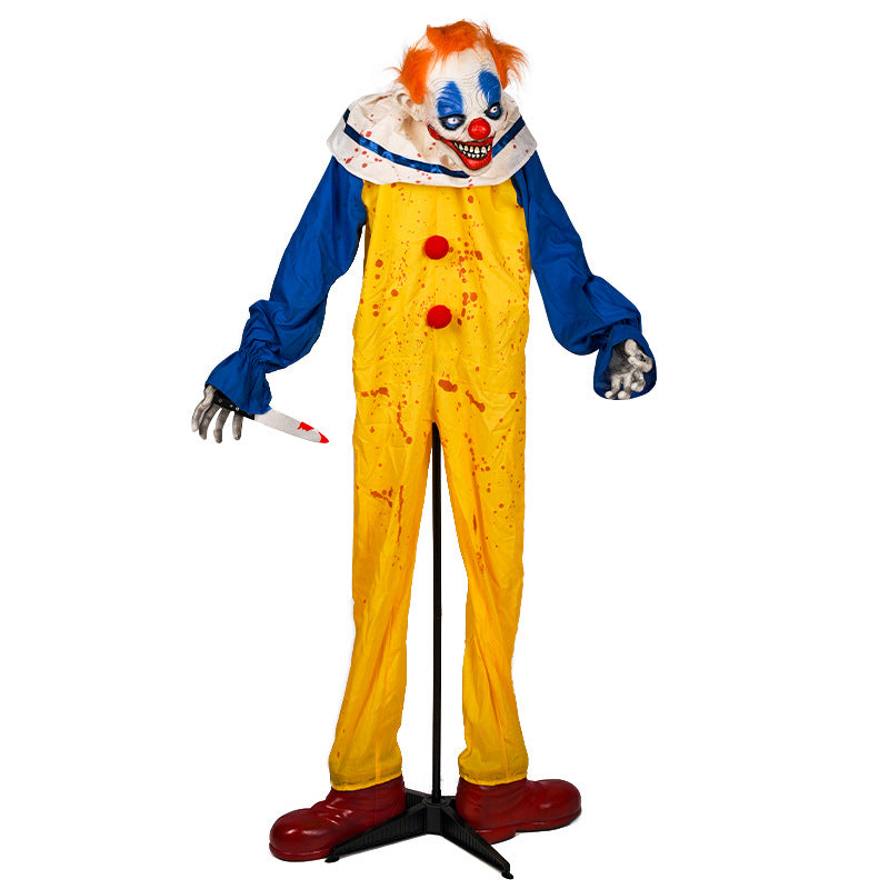 Close-up of life-size scary clown Halloween decoration