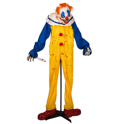 Close-up of life-size scary clown Halloween decoration