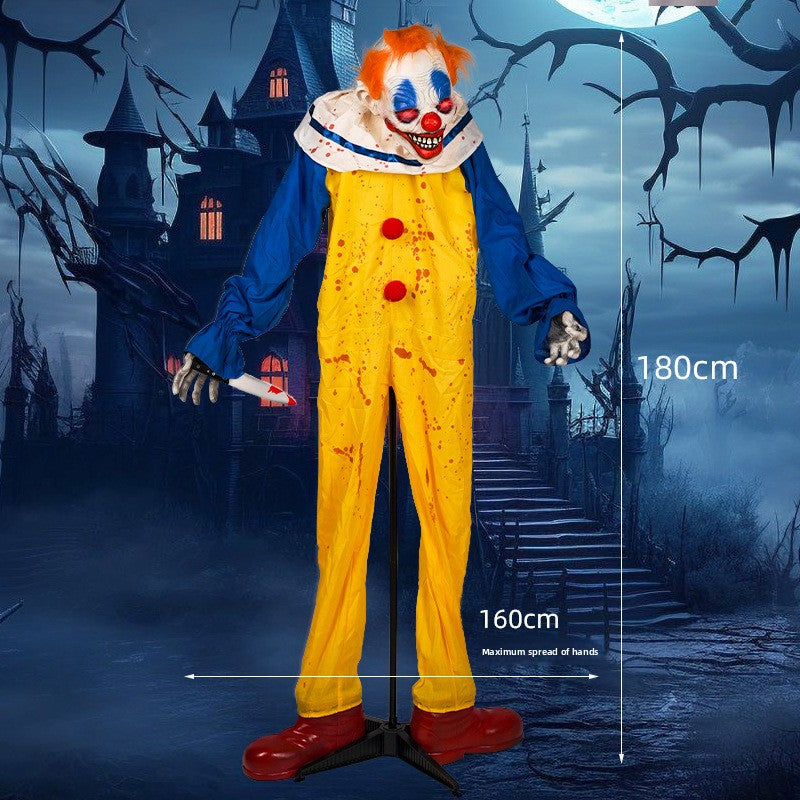 Full-body scary clown prop for Halloween party display