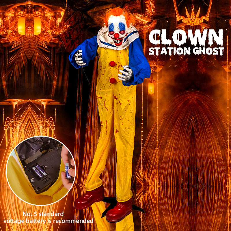 Creepy clown Halloween prop with battery-operated effects