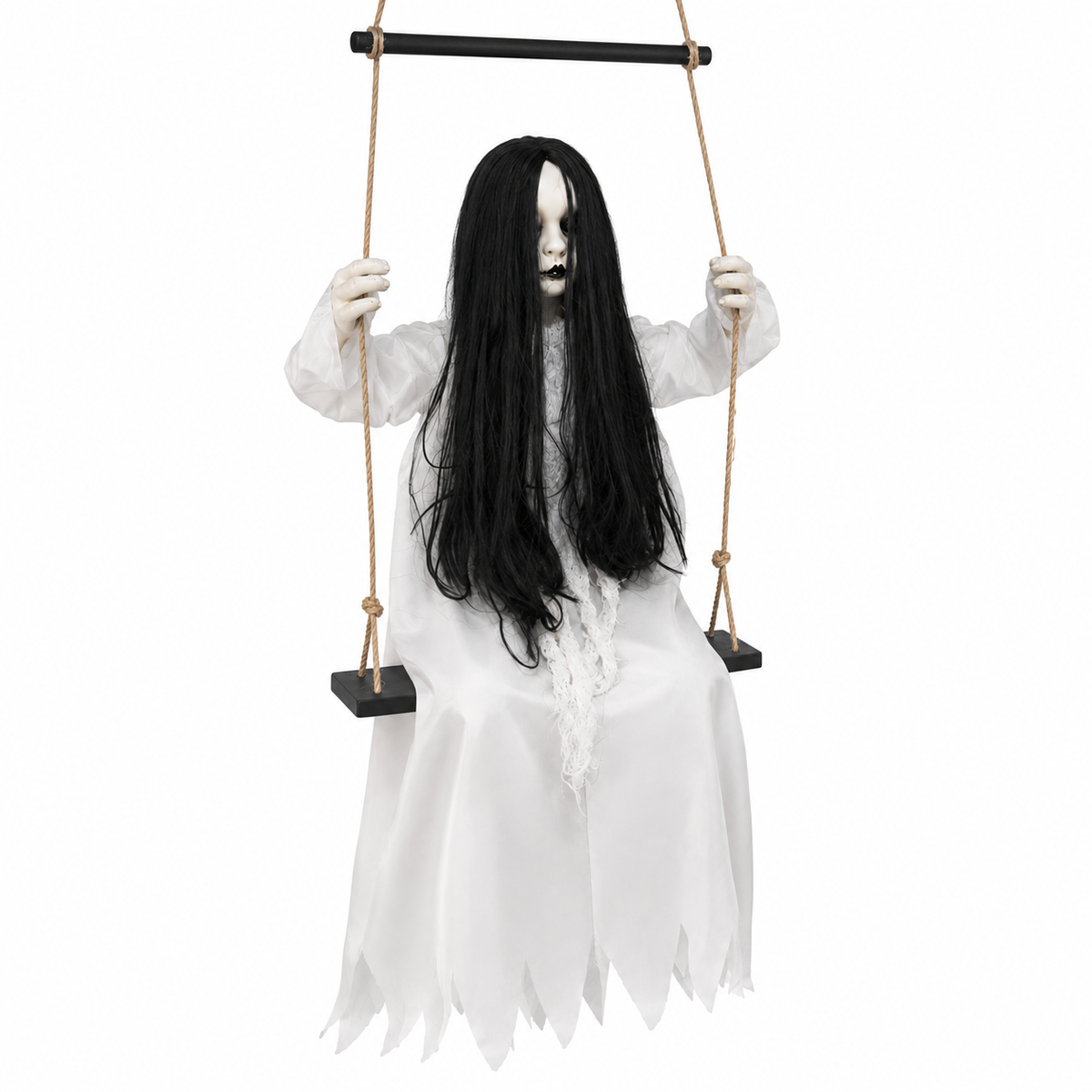 White ghost hanging swing decoration shown from a three-quarter angle