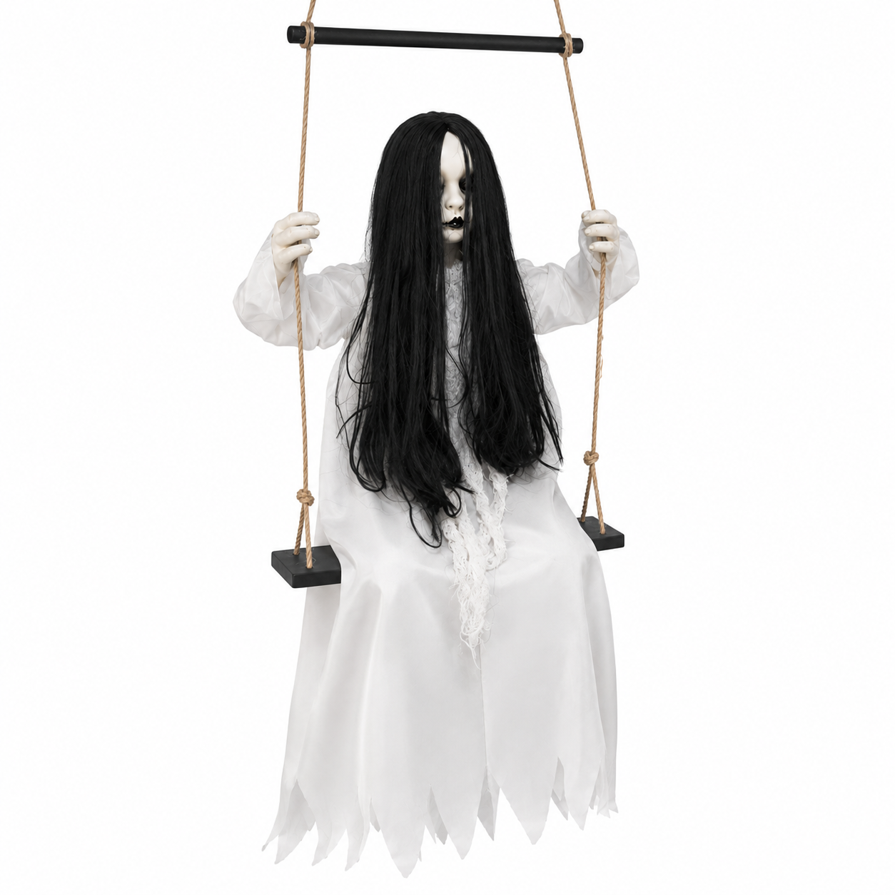 White ghost hanging swing decoration shown from a three-quarter angle