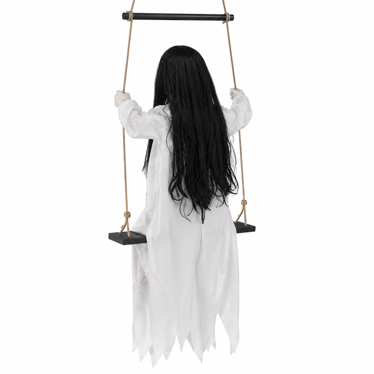 Back view of the white ghost hanging swing decoration