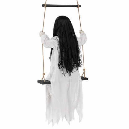 Back view of the white ghost hanging swing decoration