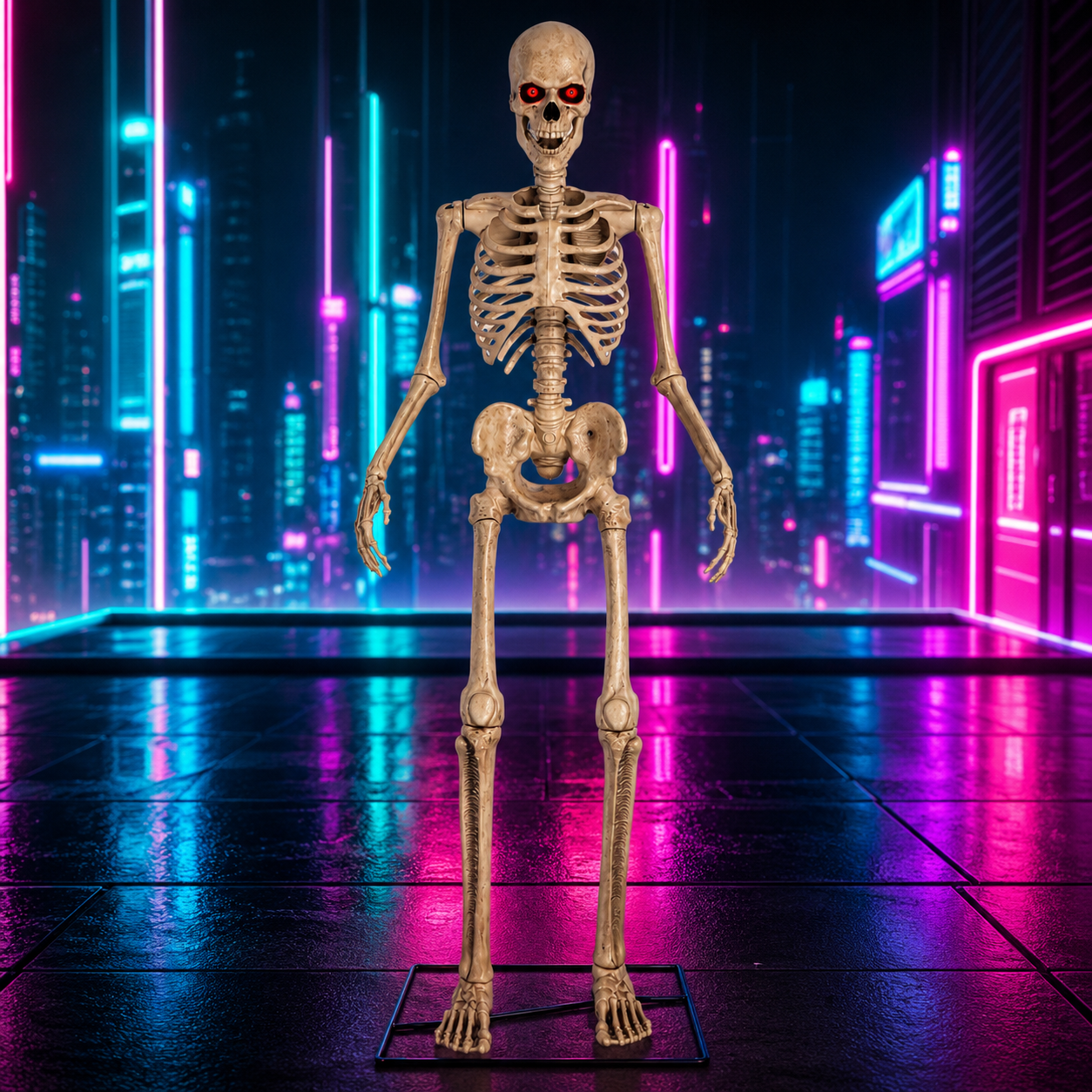 Giant 10 Ft Halloween Skeleton with Light-Up Red LED Eyes – Posable Life-Size Outdoor Yard Decoration - product image 2