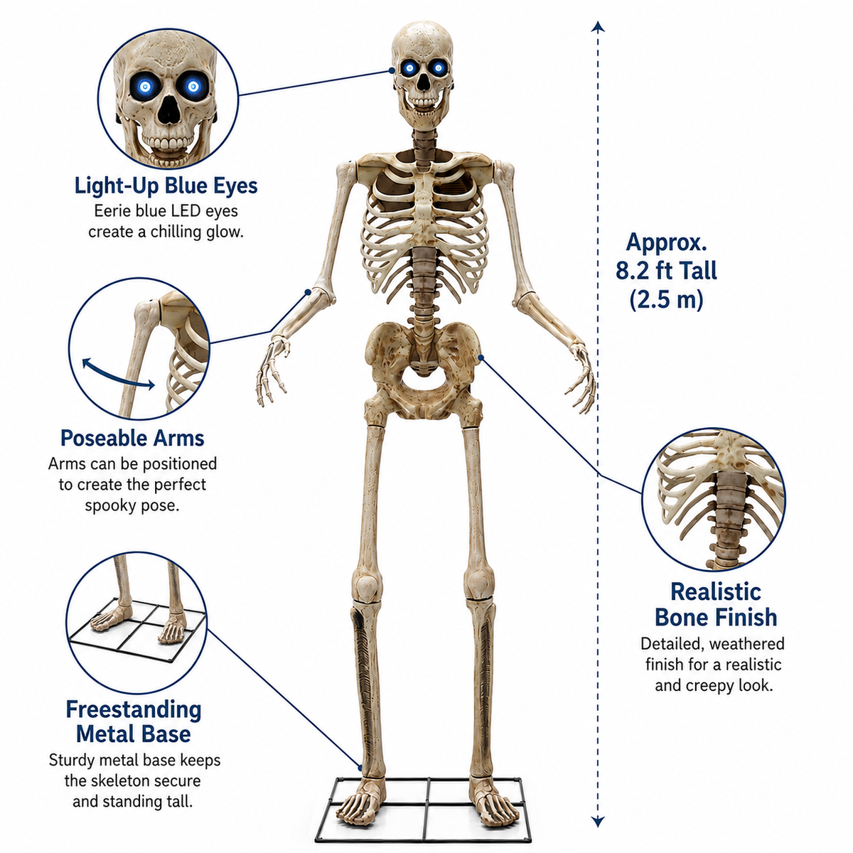 8 Ft Animated Skeleton with Light-Up Eyes, Moving Jaw & Sound – Halloween Yard Prop – alternate product view 5