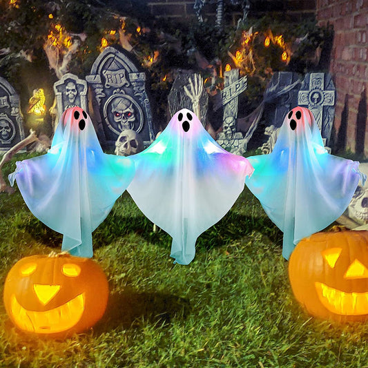 Set of 3 Light-Up Ghost Yard Stakes – Classic White Halloween Lawn Decoration, Battery-Operated - product image 2
