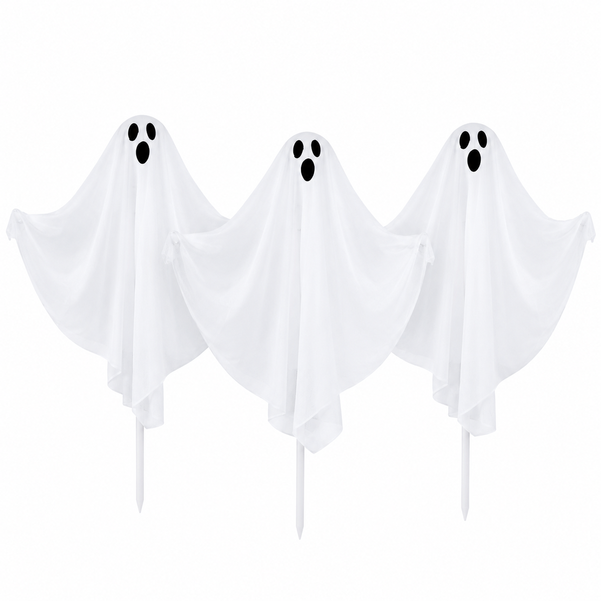 Set of 3 Light-Up Ghost Yard Stakes – Classic White Halloween Lawn Decoration, Battery-Operated - product image 1