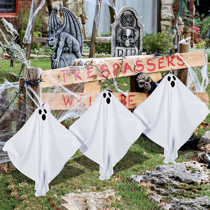 Set of 3 Light-Up Ghost Yard Stakes – Classic White Halloween Lawn Decoration, Battery-Operated - product image 5