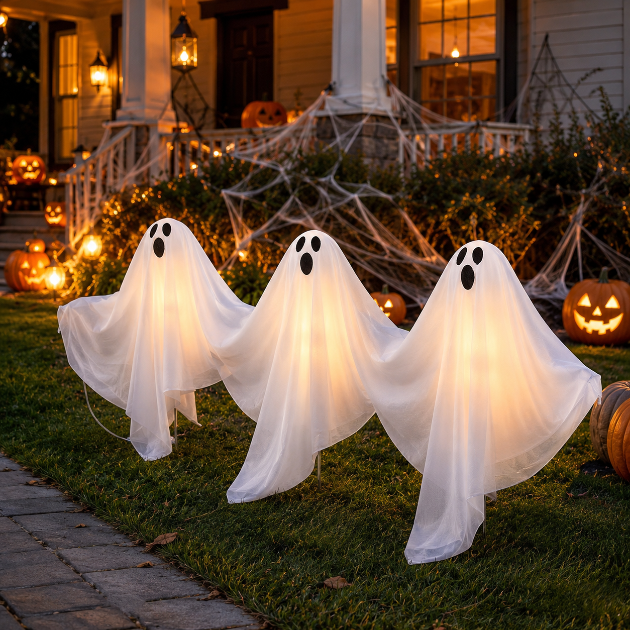 Set of 3 Light-Up Ghost Yard Stakes – Classic White Halloween Lawn Decoration, Battery-Operated - product image 6