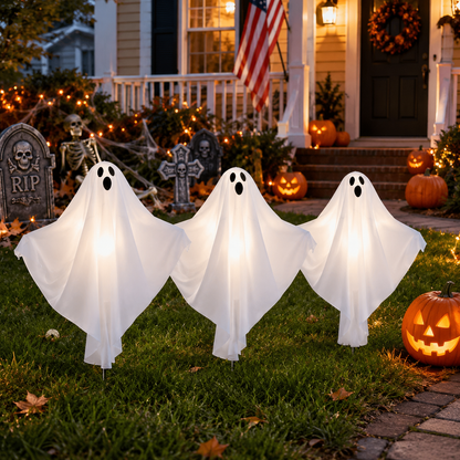 Set of 3 Light-Up Ghost Yard Stakes – Classic White Halloween Lawn Decoration, Battery-Operated - product image 7