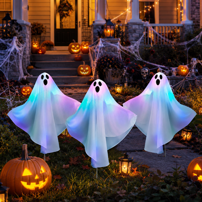 Set of 3 Light-Up Ghost Yard Stakes – Classic White Halloween Lawn Decoration, Battery-Operated - product image 8